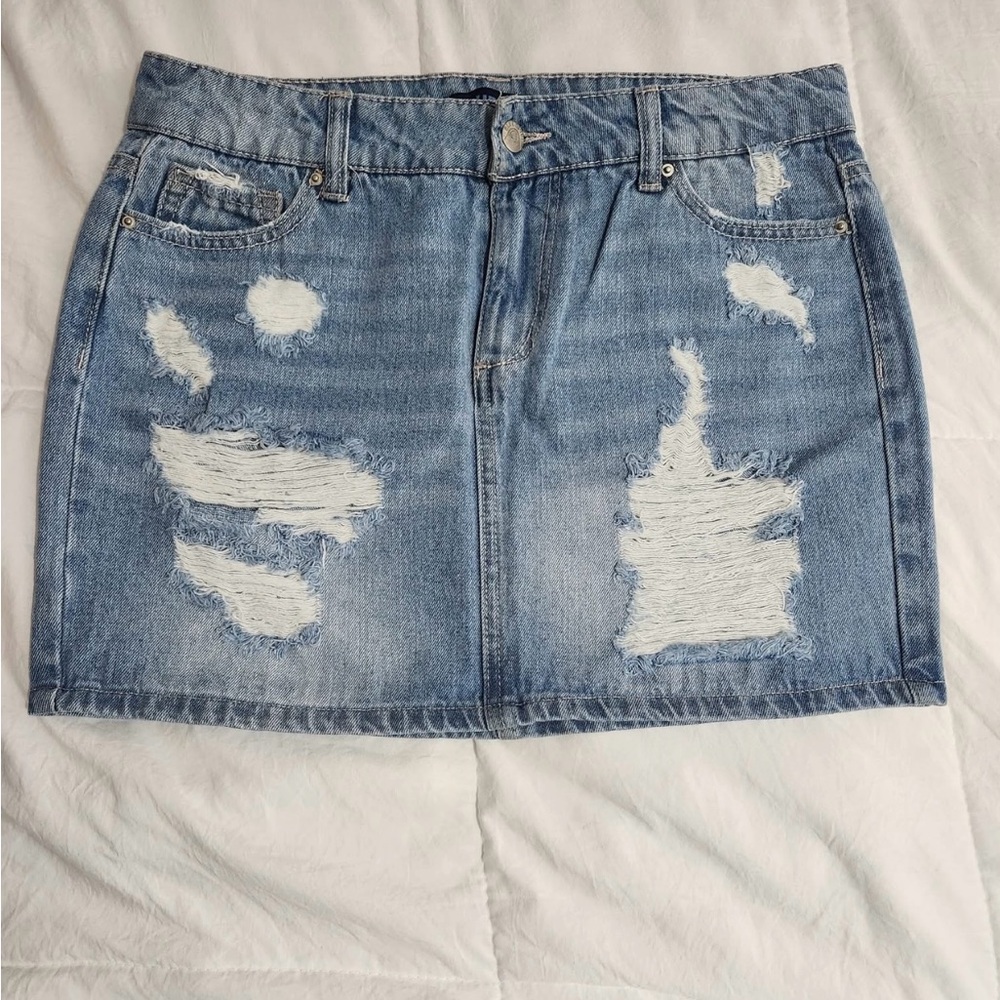 Denim Distressed Mini Skirt